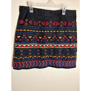 Sam Edelman Black Tribal Beaded Mini Skirt Boho Aztec Southwest Rodeo Sz 10